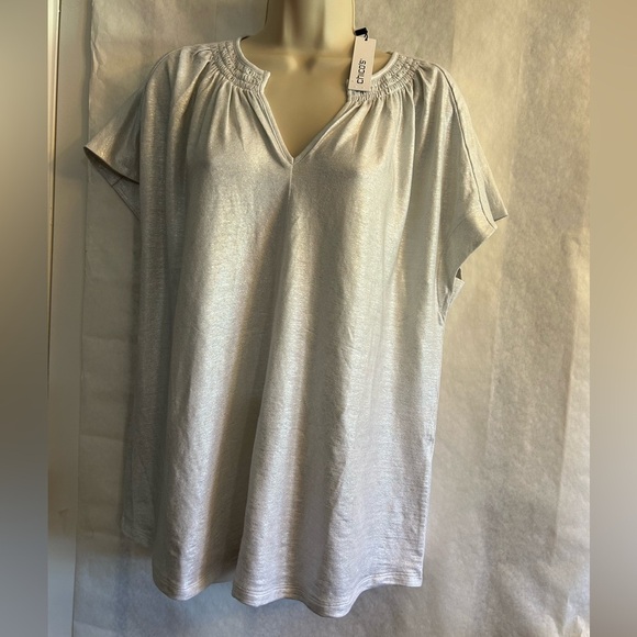 Chico's Linen Span Metallic Foil knit blouse top in Alabaster NWT Sz-3 (XL)  L17 - Picture 4 of 12